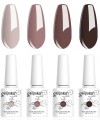 Vishine Semi-Permanent Gel Polish, Set of 4 Colors Nude Brown Chocolate Collection Nail Art Nail Polish UV LED Gel Polish Varnish Manicure 8ml C012