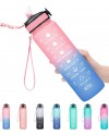 MEITAGIE 1 litre Motivational Fitness Sport Water Bottle with Straw & Time Maker, Leak-proof, BPA-free, Tritan, Toxin Free Plastic Drink Bottle Design for Girls, Boy