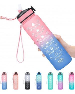 MEITAGIE 1 litre Motivational Fitness Sport Water Bottle with Straw & Time Maker, Leak-proof, BPA-free, Tritan, Toxin Free Plastic Drink Bottle Design for Girls, Boy