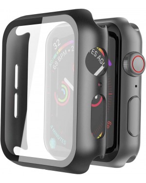 Misxi 2 Pack Hard PC Case with Tempered Glass Screen Protector Compatible with Apple Watch Series 6 SE Series 5 Series 4 44mm, Black