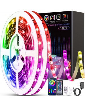 Tenmiro Led Lights for Bedroom 100ft (2 Rolls of 50ft) Music Sync Color Changing LED Strip Lights with Remote and App Control 5050 RGB LED Strip, LED Lights for Room Home Party Decoration