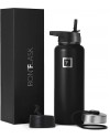 IRON °FLASK Sports Water Bottle - 40 Oz, 3 Lids (Straw Lid), Leak Proof, Vacuum Insulated Stainless Steel, Double Walled, Thermo Mug, Metal Canteen