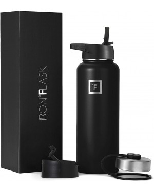 IRON °FLASK Sports Water Bottle - 40 Oz, 3 Lids (Straw Lid), Leak Proof, Vacuum Insulated Stainless Steel, Double Walled, Thermo Mug, Metal Canteen