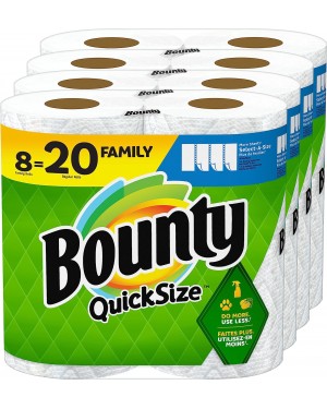 Bounty Quick Size Paper Towels, White, 8 Family Rolls = 20 Regular Rolls (Packaging May Vary)