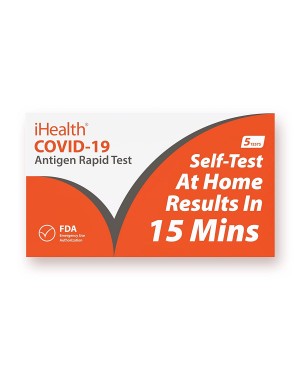 iHealth COVID-19 Antigen Rapid Test, 1 Pack, 5 Tests Total, FDA EUA Authorized OTC at-Home Self Test, Results in 15 Minutes with Non-invasive Nasal Swab, Easy to Use &amp; No Discomfort