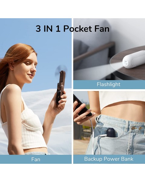 Handheld Mini Fan, 3 IN 1 Hand Fan, Portable USB Rechargeable Small Pocket Fan, Battery Operated Fan [14-21 Working Hours] with Power Bank, Flashlight Feature for Women,Travel,Outdoor-Pink, 1 Count (Pack of 1)