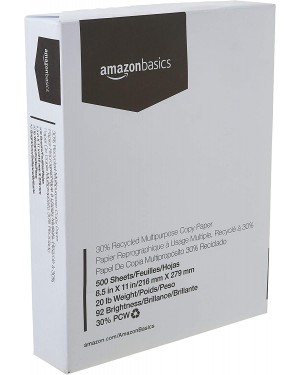 Amazon Basics Multipurpose Copy Printer Paper, 8.5 x 11 Inch 20Lb Paper - 8 Ream Case (4,000 Sheets), 92 GE Bright White