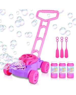 ArtCreativity Bubble Lawn Mower for Toddlers | Electronic Bubble Blower Machine | Fun Bubbles Blowing Push Toys for Kids | Bubble Solution Included | Christmas Birthday Gift for Girls, Pink and Purple